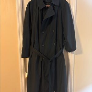 London Fog Men’s 42R Black Trench Coat Belted Double Breasted Zip Out Liner